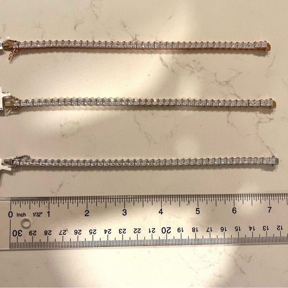 NEW Diamonique Sterling Silver Princess Cuts Tennis Bracelet - Picture 14 of 14